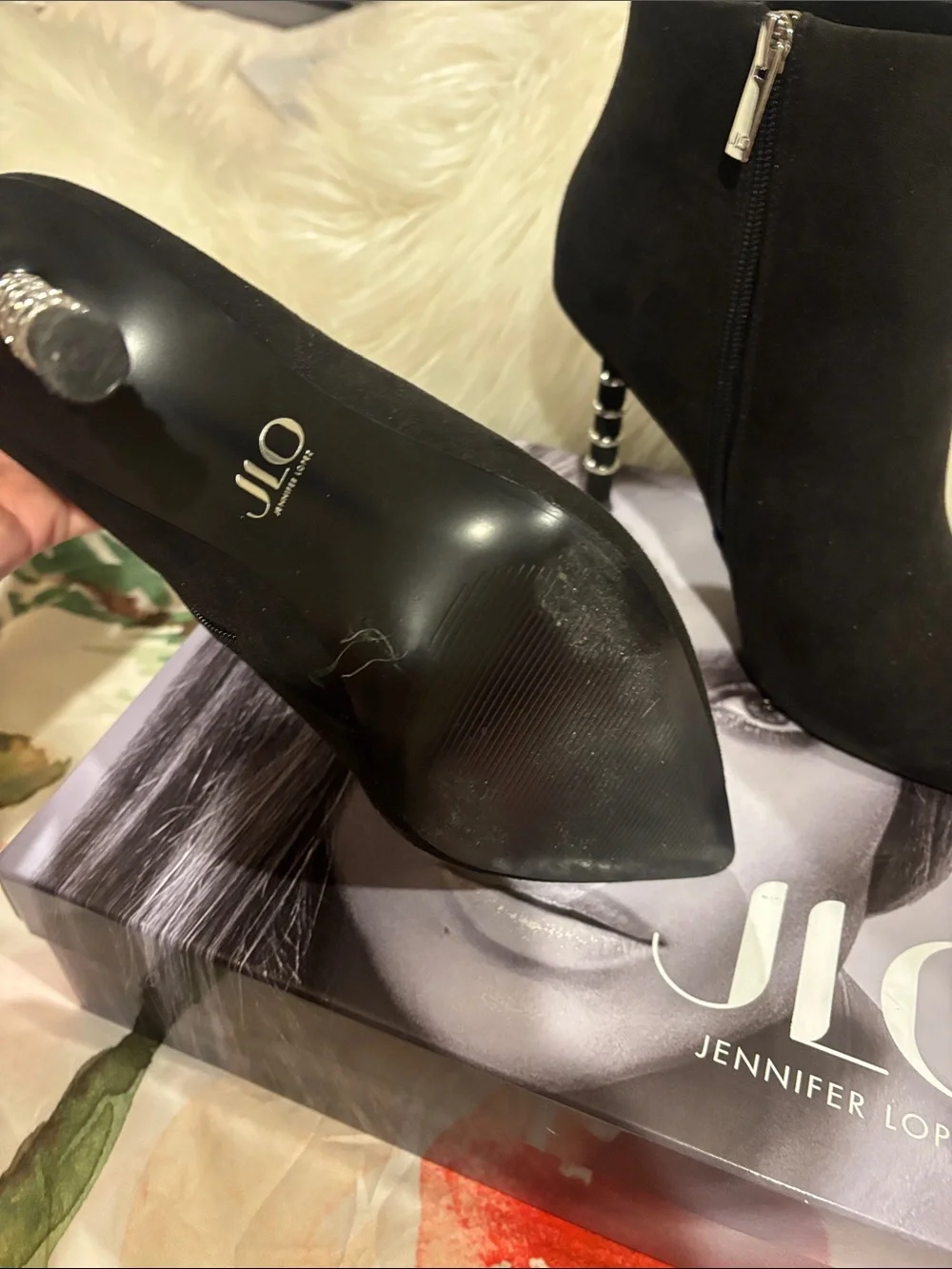 Jennifer Lopez Black Pointed-Toe Suede Ankle Booties